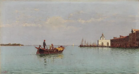 Vue sur la Punta della Dogana avec une gondole au premier plan